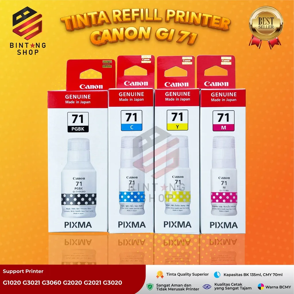 1 Paket Isi 4 Warna Tinta Canon GI-71 Untuk Printer G1020 G2020 G2021 G2060 G3020 G3060 Warna Lebih Hidup, Isi Ulang Hemat