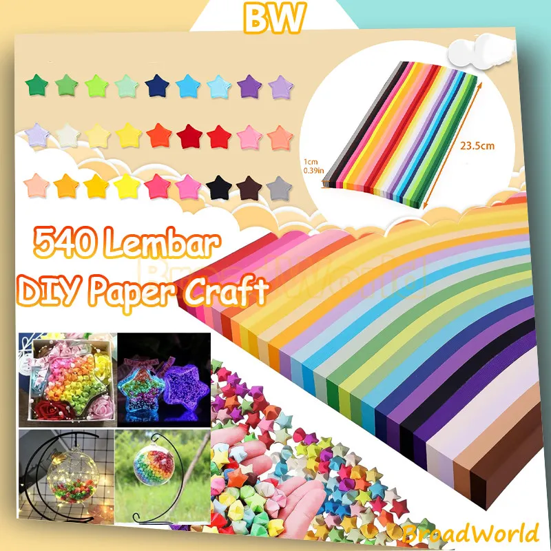 BW DIY 540pcs Lucky Star Kertas Craft Crafting Stuff Kertas Strip Quilling Paper Gradient Color Origami Kertas Bintang