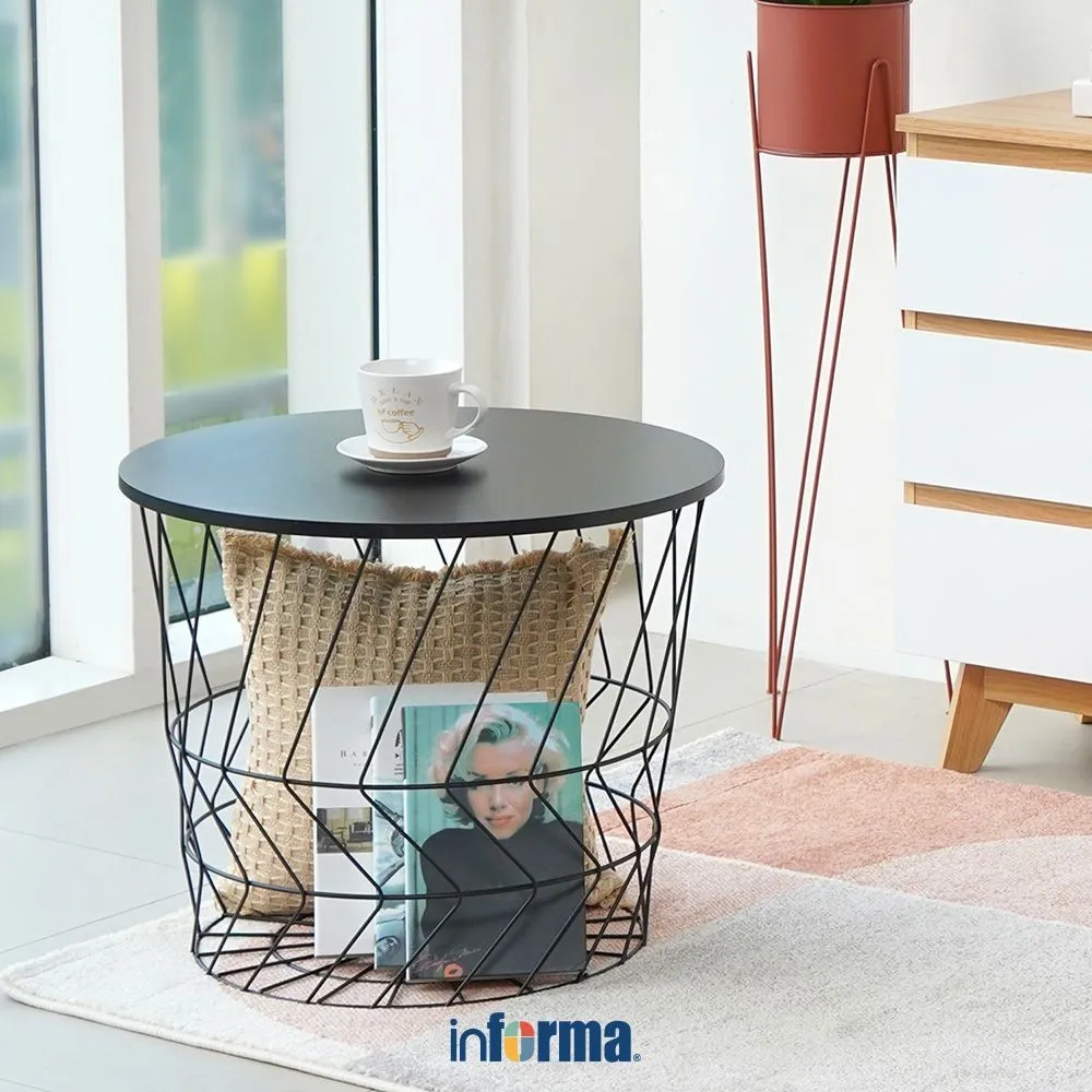 Informa Leta Meja Tamu Dengan Penyimpanan - Hitam Coffee Table Meja Ruang Tamu Serbaguna Meja Sofa Furniture Rumah Aesthetic Sofa Samping Keranjang Majalah Rak Koran Tempat Barang Meja Ngopi