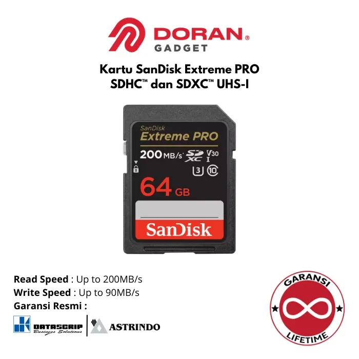SD Card 64GB 64 GB Sandisk Extreme Pro SDHC SDXC UHS-I CL10 200MBPS - Garansi Lifetime