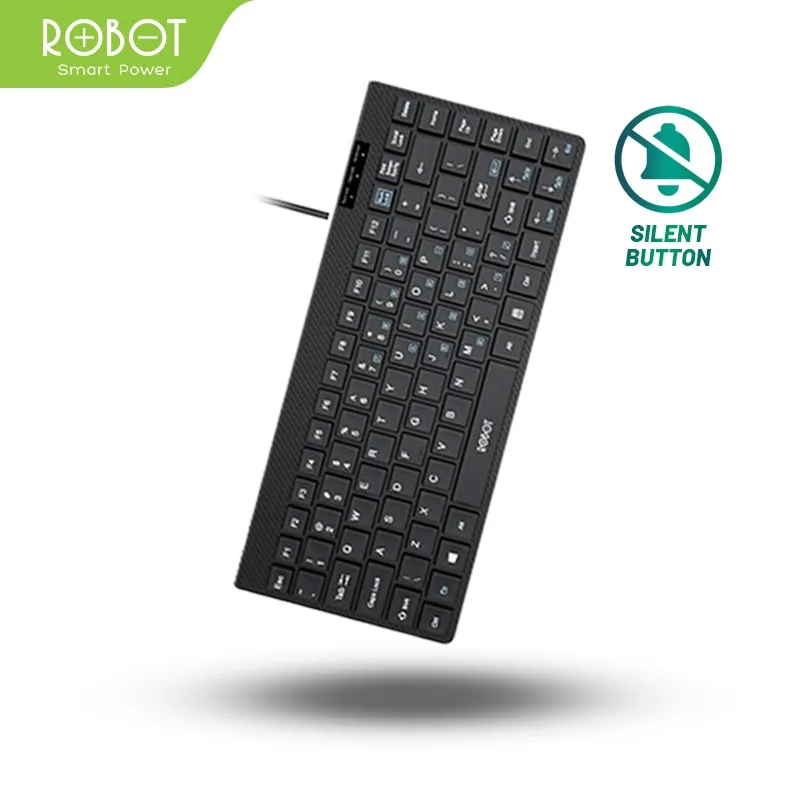 ROBOT RK10 Keyboard Mini Wired Ultra Thin 88 Keys Silent Button Ergonomis USB Port Komputer Laptop Keyboard Ringan & Portable Desain Minimalis Original - Garansi Resmi 1 Tahun