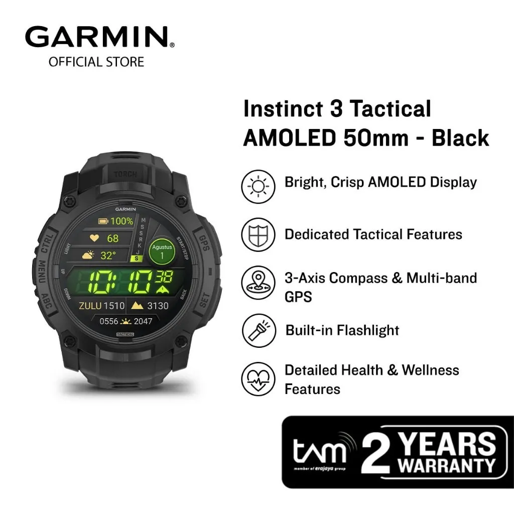 Garmin Instinct 3 Tactical AMOLED 50mm - Black