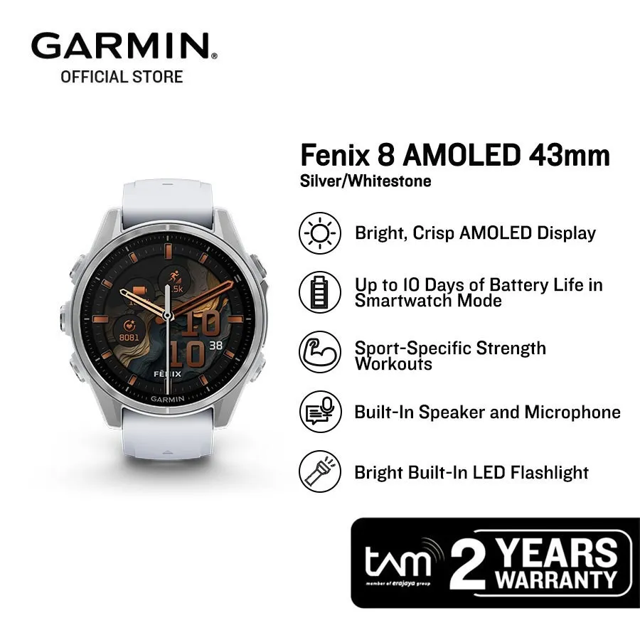 Garmin Fenix 8 AMOLED 43mm - Silver/Whitestone