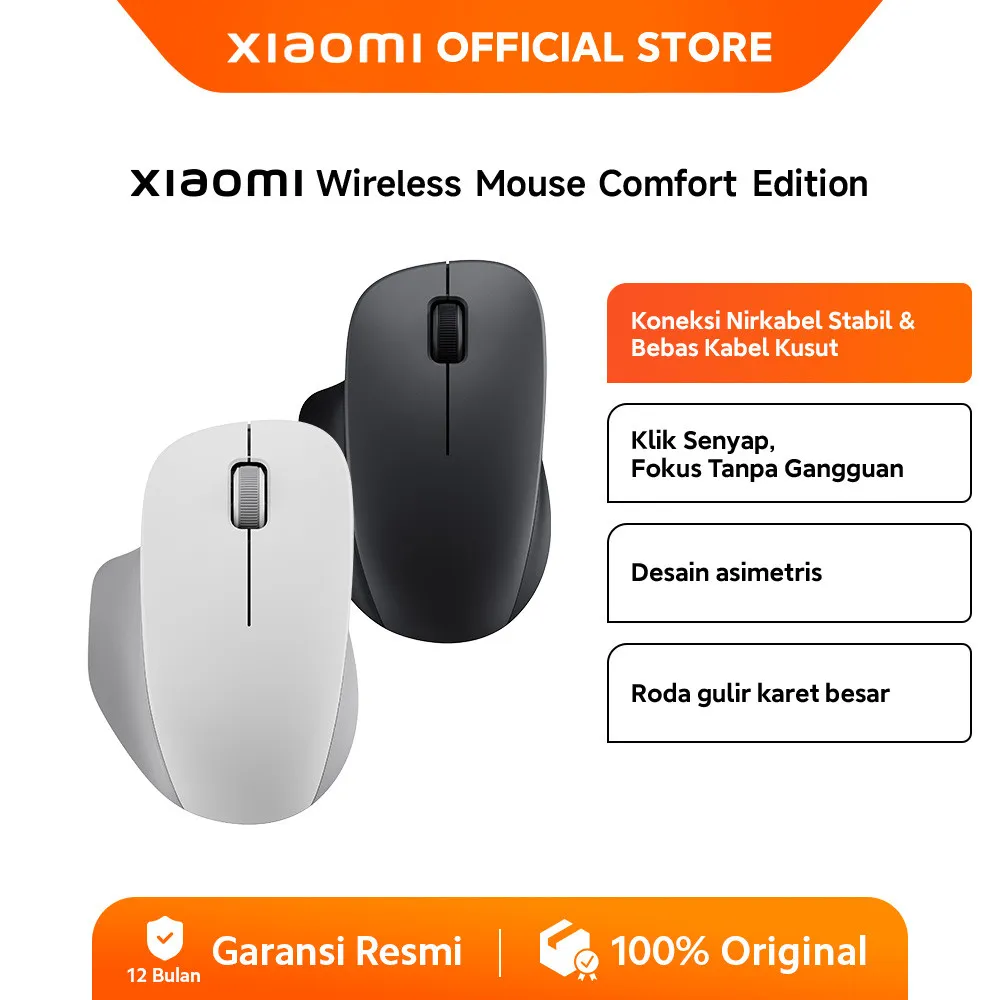 Xiaomi Wireless Mouse Comfort Edition |  Desain Ergonomis | Klik Senyap | Koneksi Nirkabel Stabil | Tahan Lama & Anti Aus [Official Store]