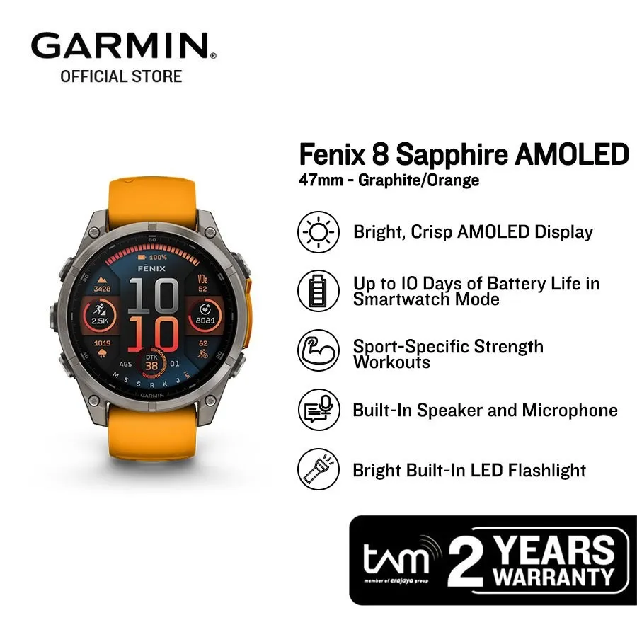 Garmin Fenix 8 Sapphire AMOLED 47mm - Graphite/Orange