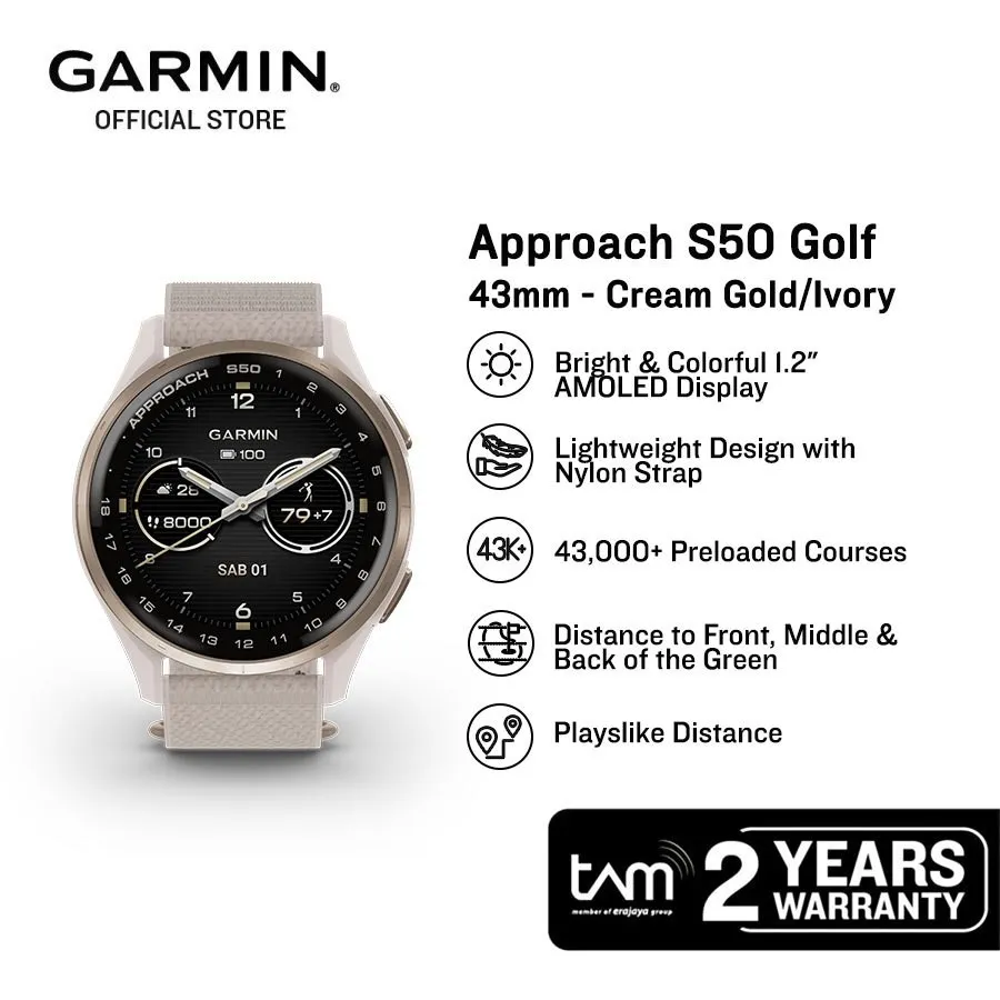 Garmin Approach S50 Golf 43mm - Cream Gold/Ivory