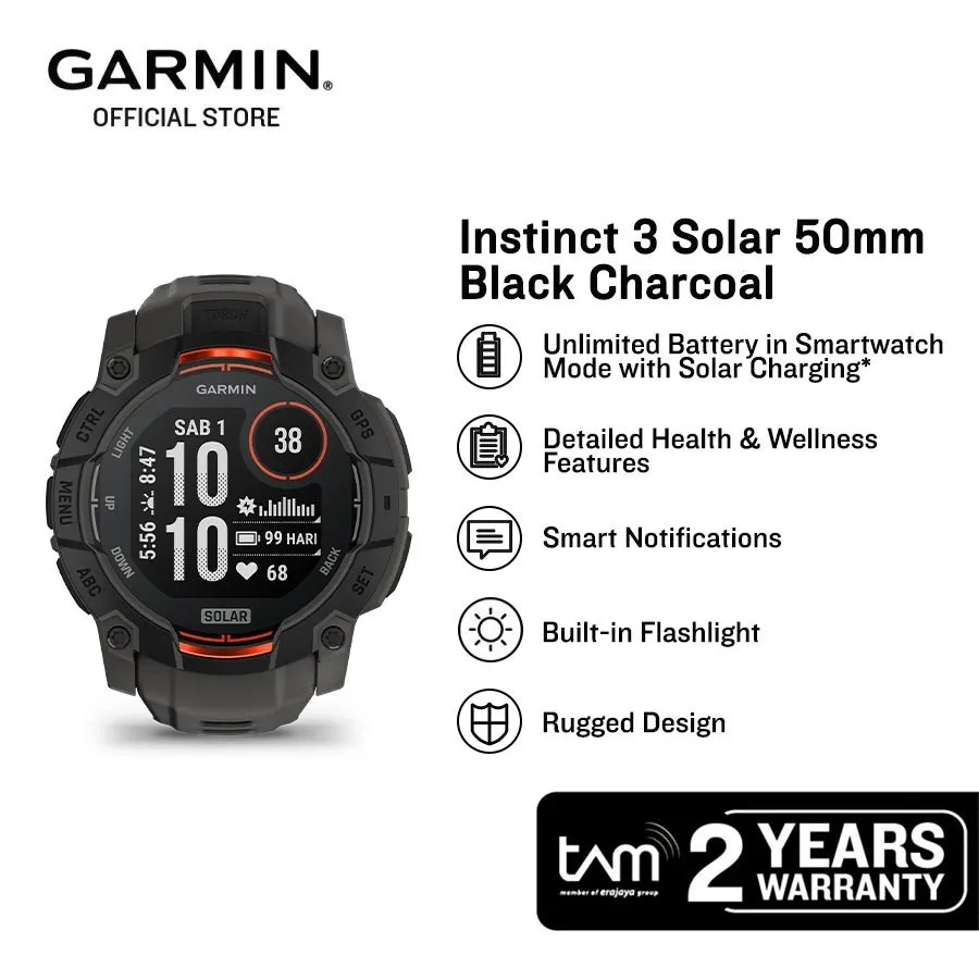 Garmin Instinct 3 Solar 50mm - Black Charcoal