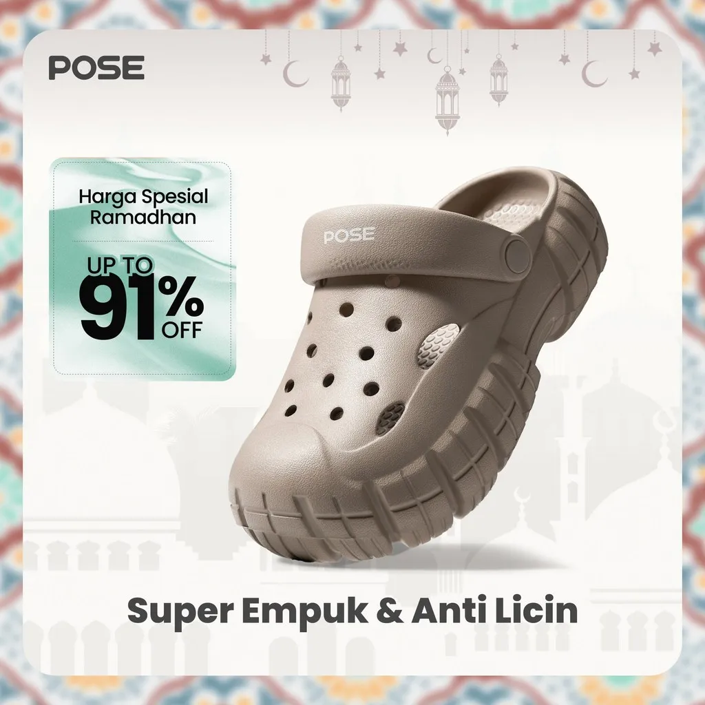 [Livestream][New Arrival]POSE Pioneer Clogs buaya Anti-selip Nyaman Bernapas Sol tebal perempuan Santai kecenderungan Serbaguna cantik 2024 musim panas Produk baru P224628