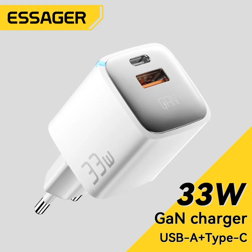 Essager PoleStar Kepala Adaptor Charger USB C + USB A PD Fast Charging 33W Untuk Cas iPhone 12 13 14 Pro Max iPad Pro
