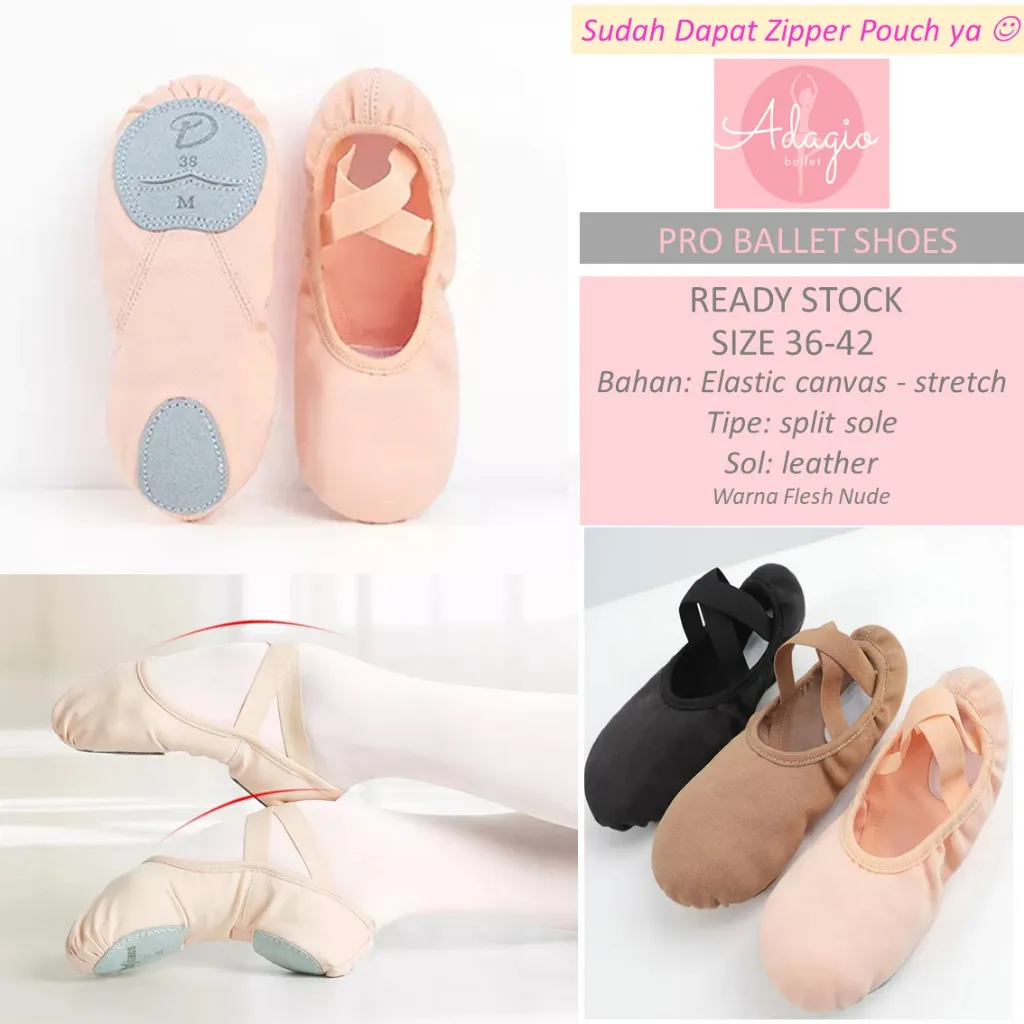 PRO BALLET SHOES - SEPATU BALET PREMIUM ELASTIC CANVAS UTK YOGA PILATES GYM ALAS KAKI dupe so danca