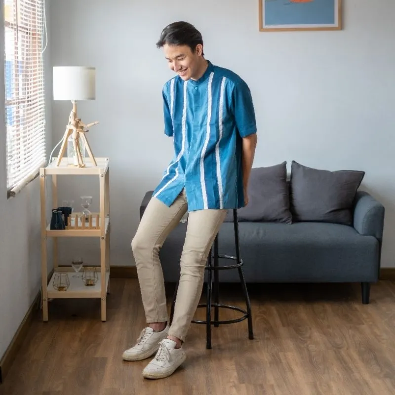 ALDEBARAN-Kemeja Koko Lengan Pendek Emerald blue