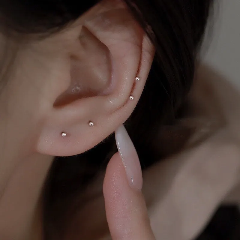 Ark.co - Micro Ball Earrings TITANIUM  | anting 6 pcs ANTI KARAT stainless steel tindik super mini mikro kecil silver gold black stack