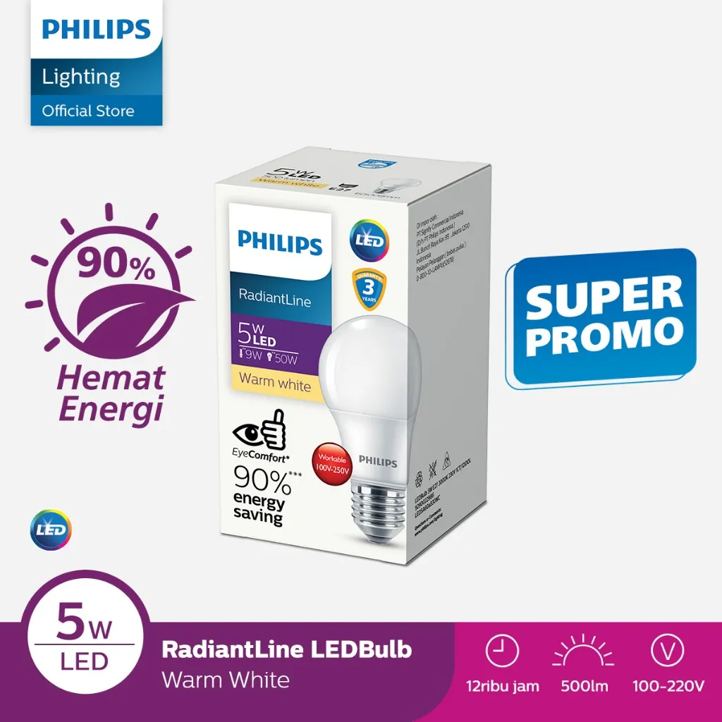 Philips Lampu RadiantLine LED Bulb 3000K Kuning 5W 7W 9W 11W 13W 15W