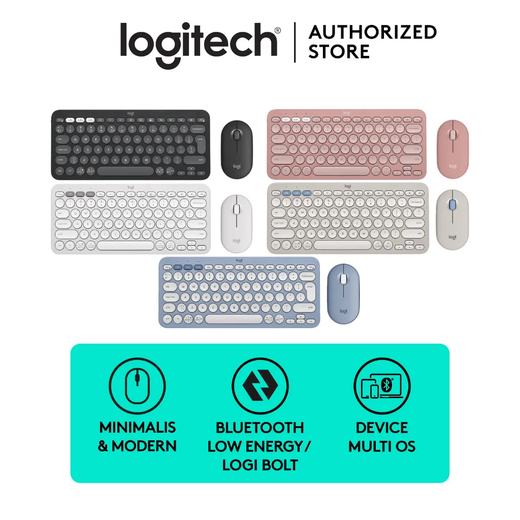 Logitech Pebble 2 Combo, Keyboard dan Mouse Wireless Bluetooth® multi-perangkat