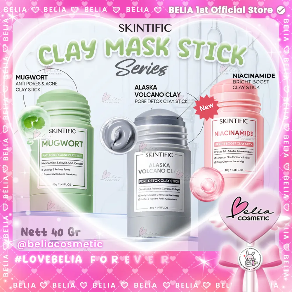 ❤ BELIA ❤ SKINTIFIC Clay Mask Stik Series | Mugwort Clay Mask Stik | Alaska Volcano Clay Mask Stick |  Anti Pores & Acne | Niacinamide | Salicylic Acid | Centella | BPOM