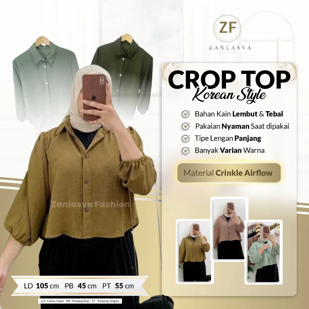 Zanlasva Fashion - Baju atasan wanita  kemeja crop top OOTD korean style