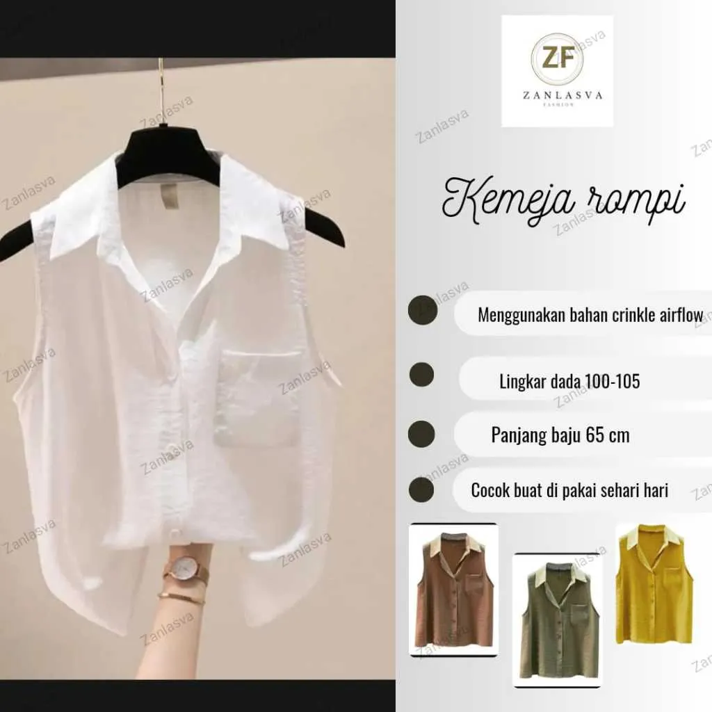 Zanlasva Fashion - Rompi Wanita Tanpa lengan Crinkle Airflow Blazer Model Kekinian