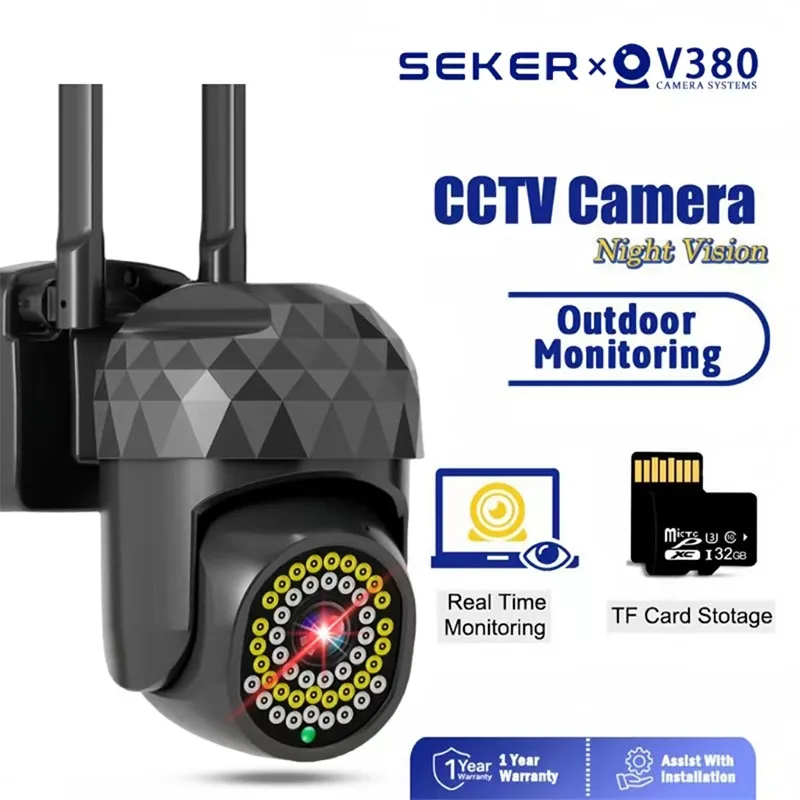 SEKER Outdoor Cctv V380 Pro Outdoor Full View Monitoring Tanpa Kabel Night Vision Waterproof  CCTV Security Camera