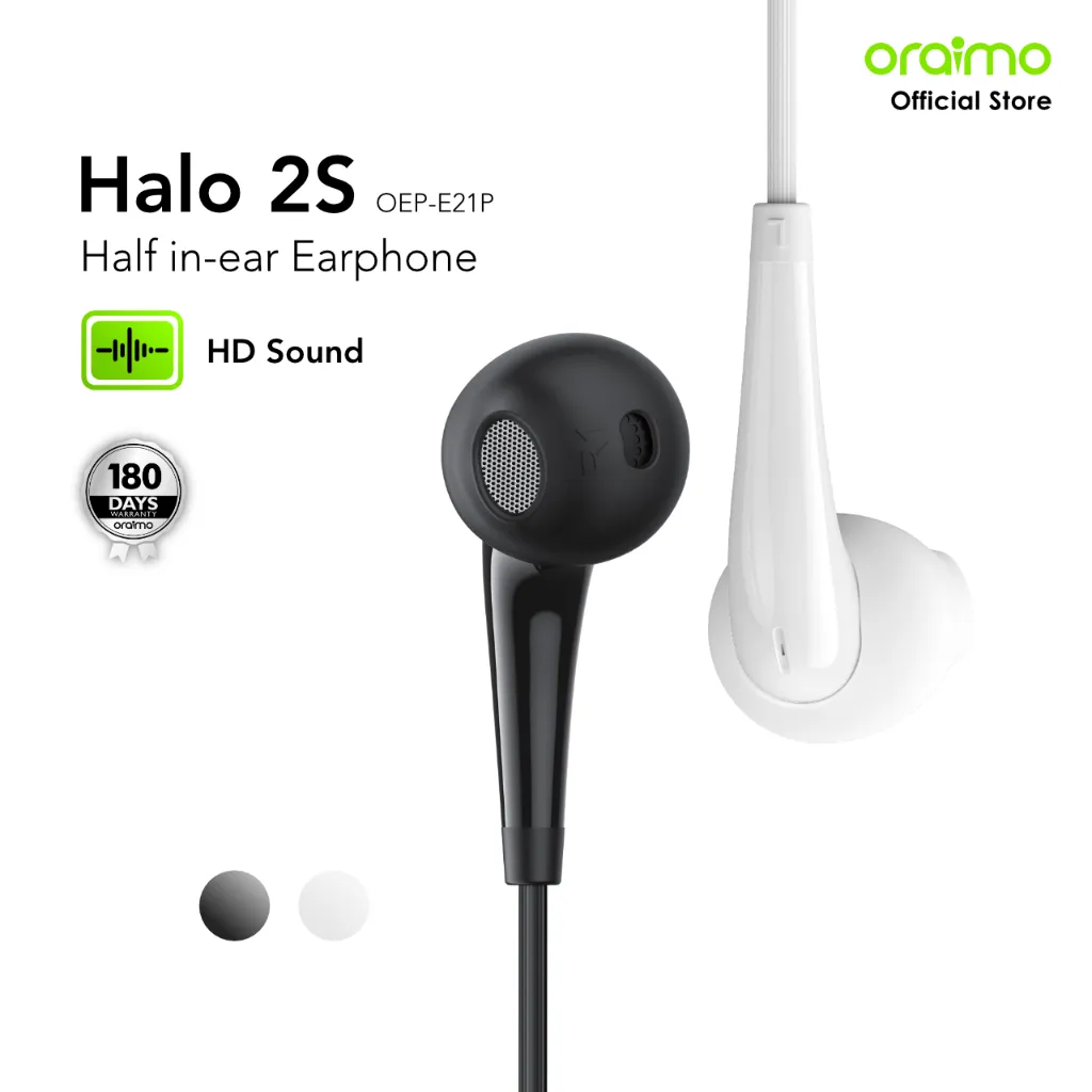 oraimo Headset Berkabel Earphone In-Ear OEP-E21P Bass Universal Headphone Jack Hitam Putih Panjang 1.2 Meter Earphone Headset Kabel Mic Bass Stereo Wired Murah Gaming Sport Black White