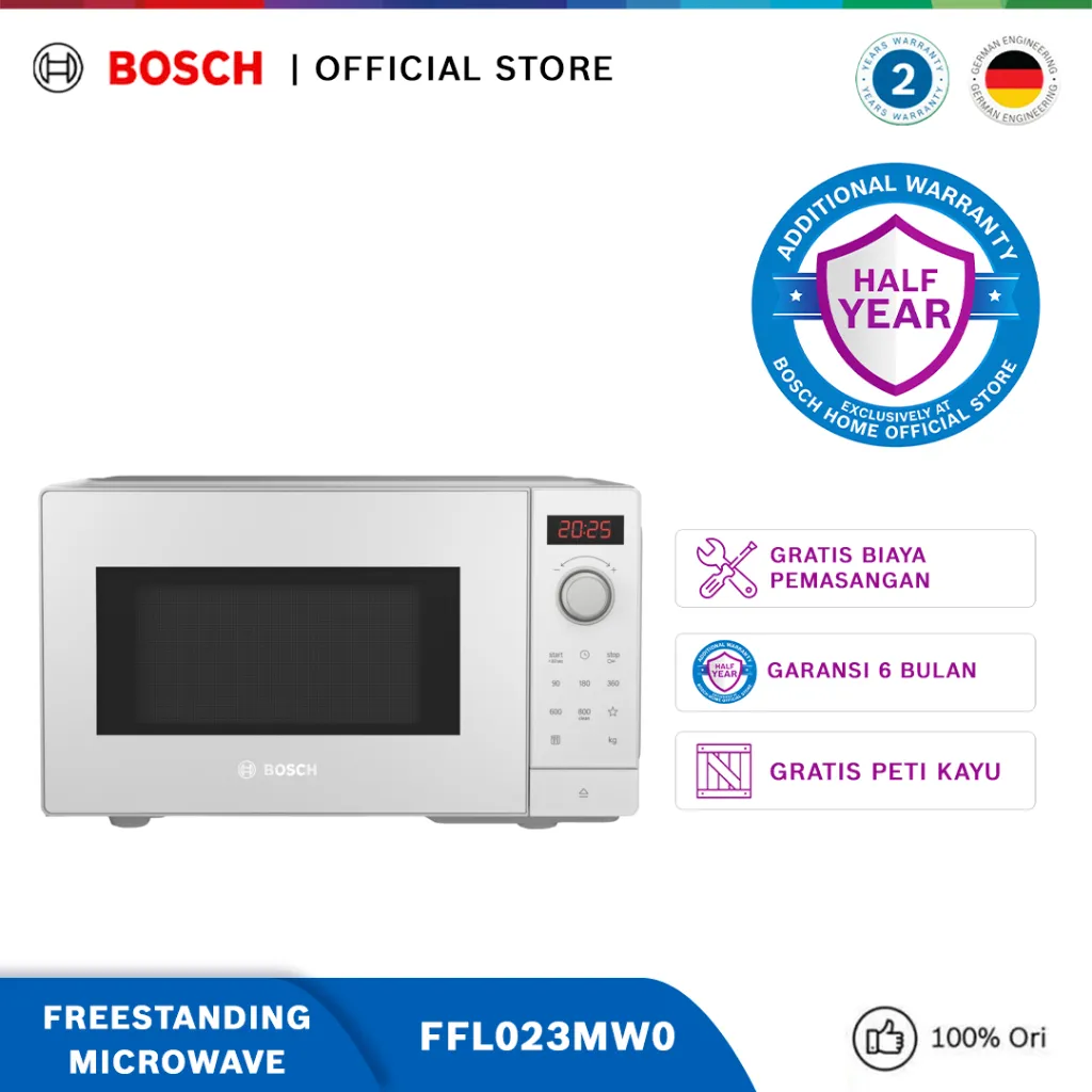 Bosch FFL023MW0 FEL023MU0 Freestanding Microwave, White - with AutoPilot7 & AutoPilot8 Series 2