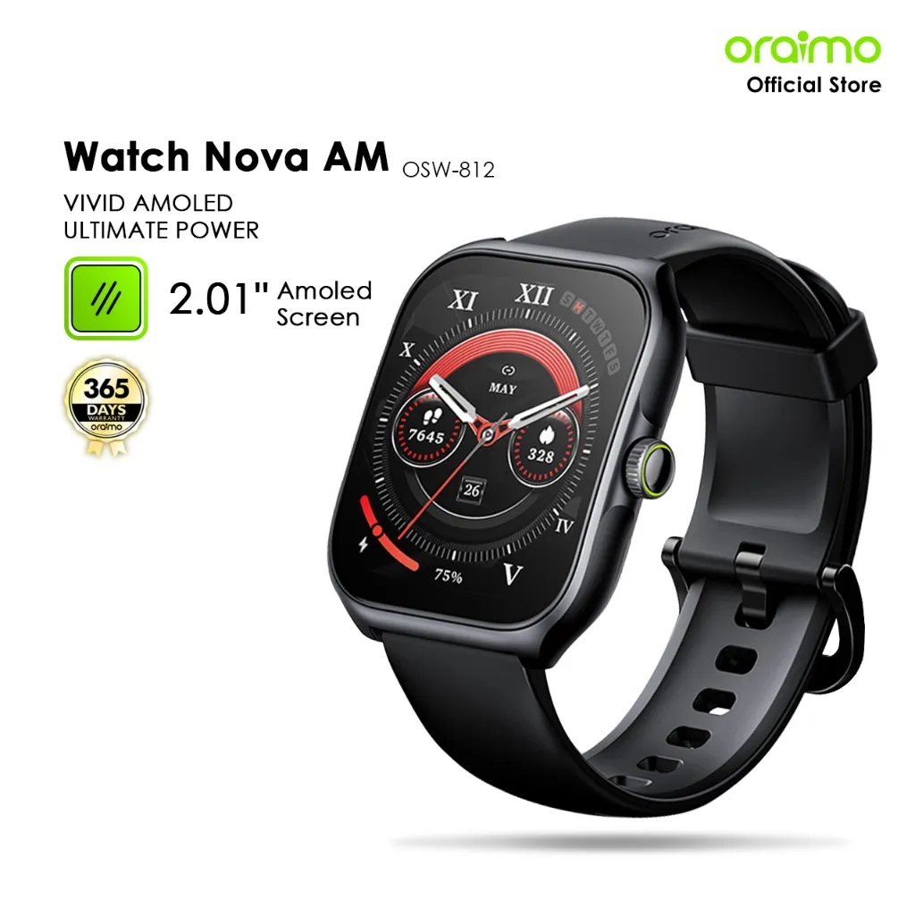 oraimo Watch Nova Am OSW-812 Layar Amoled Jelas 2.01" Jam Tangan Pintar Panggilan Nirkabel Jam Tangan Pintar Bluetooth 100+ Mode Olahraga Ip68 Tahan Air Tahan Debu Amoled Android Smartwatch Health Watch Jam Olahraga Sport Pria Tahan Air Vivid Screen