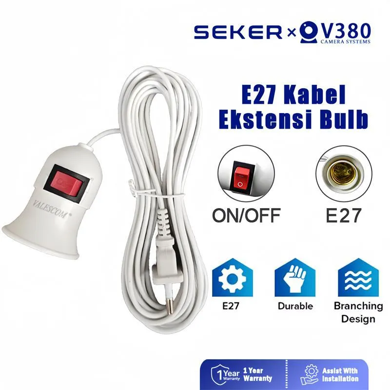 SEKER E27 Kabel Ekstensi Untuk CCTV Bohlam 3 Meter / 5 Meter Tahan Lama Dan Tahan Air