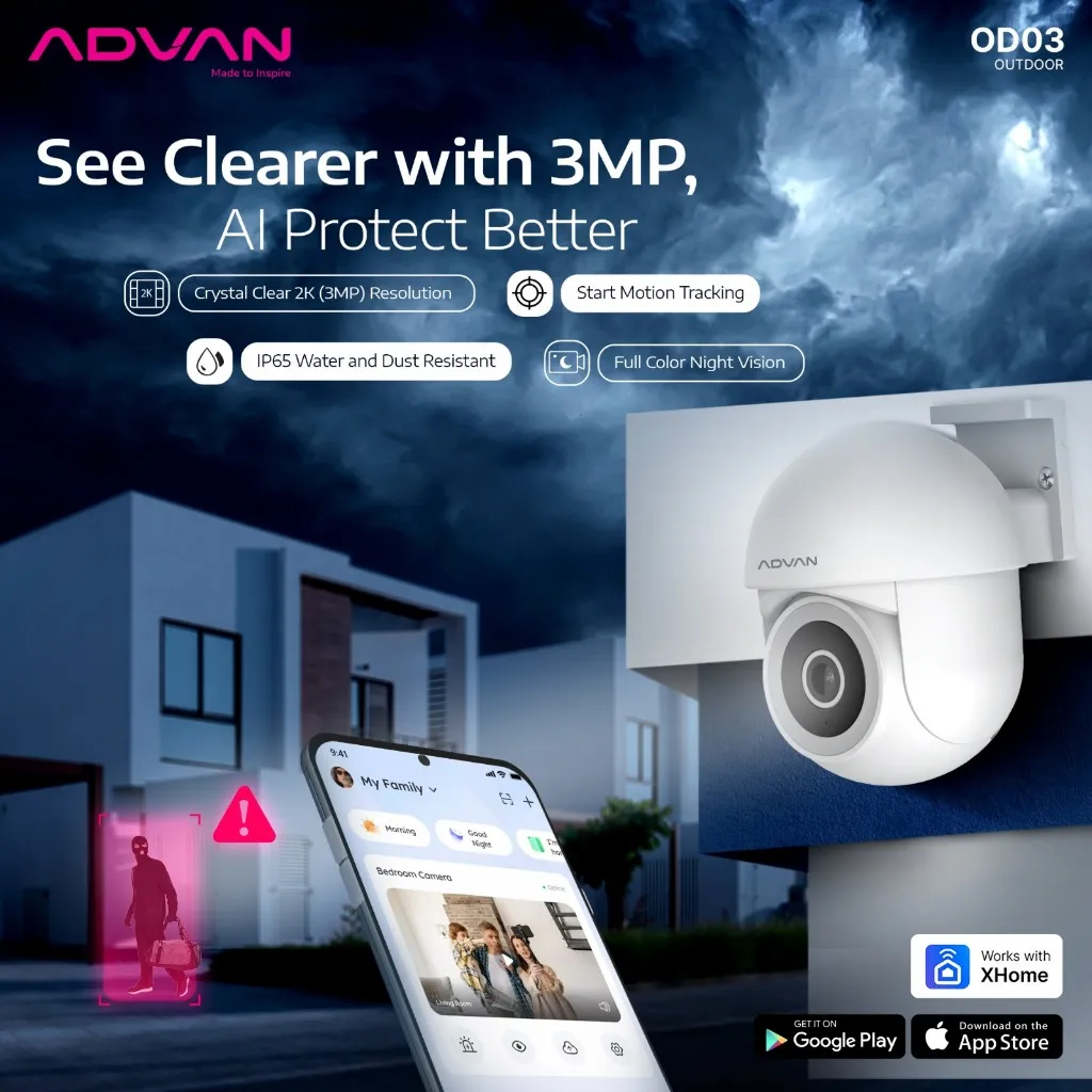 ADVAN Smart AI CCTV Outdoor OD3 Smart IP Camera Waterproof 3MP 2K Smart IP IP65 WIFI PTZ