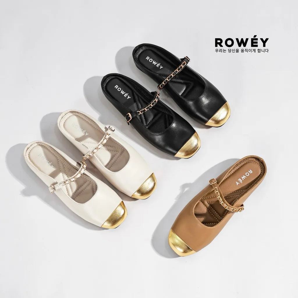 Rowey Sepatu Sandal Korea Mules Wanita Elegant Flat Shoes Zaskia