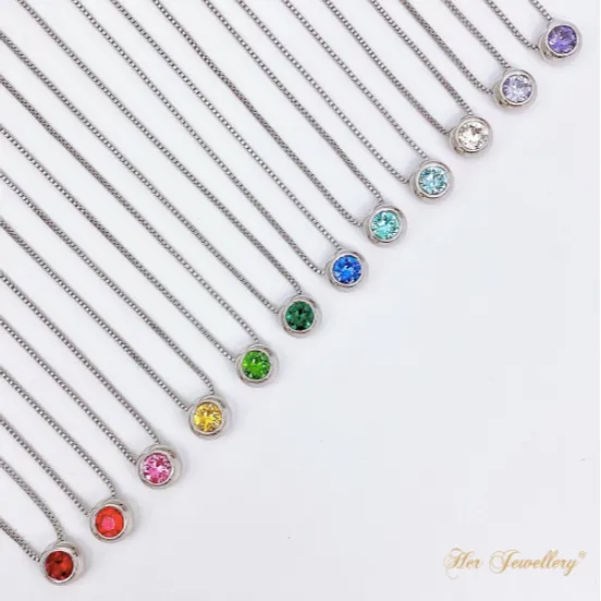 Birth Stone Moon Pendant 12 colors kalung kristal premium mewah berkilau lapis emas her jewellery