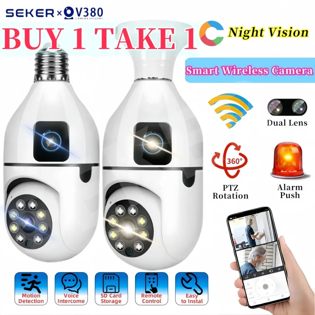 SEKER V380 PRO Dual Lens CCTV Kamera 1080P HD WiFi Connect To HP 360° Auto Tracking Two-Way Audio Night Vision Security Ip Cam