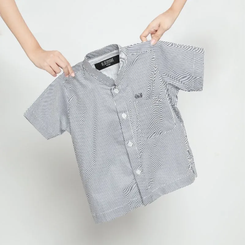 ALDEBARANKIDS- Kemeja Koko Anak Simple Strip Navy Lengan Pendek Katun Full