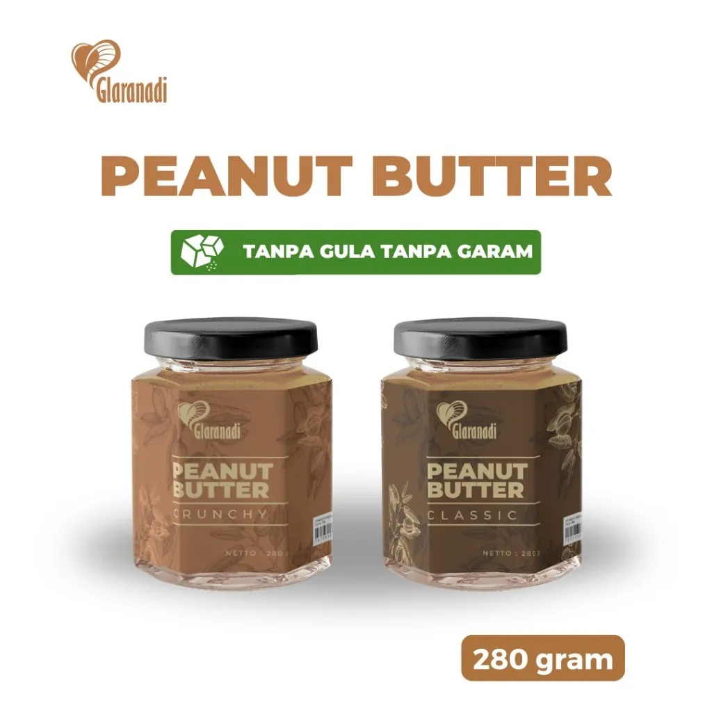 Glaranadi Snutter Selai Kacang Tanpa Gula Garam 280g Original / Roasted Peanut Butter Sugar Free