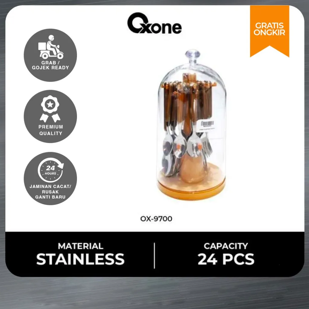 Oxone Cutlery Set 24 pcs Wooden Handle OX9700 Sendok Garpu Stainless Steel