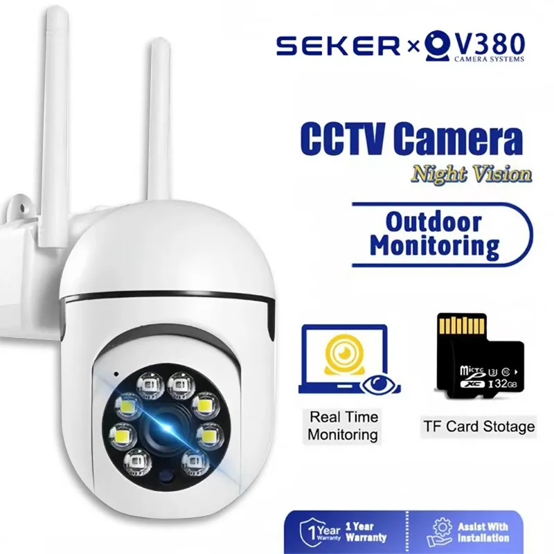 SEKER V380 Pro  Cctv Wifi Outdoor HD PTZ IP Kamera Cctv Wide Angle 360 Derajat Human Detection Waterproof IP Camera