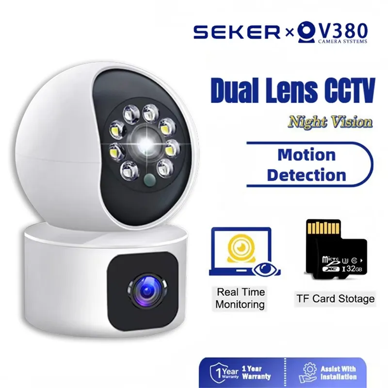 SEKER V380 Pro Dual Lens CCTV Full HD WiFi Human Detection Kamera Wide Angle 360 Derajat PTZ Full View Kamera