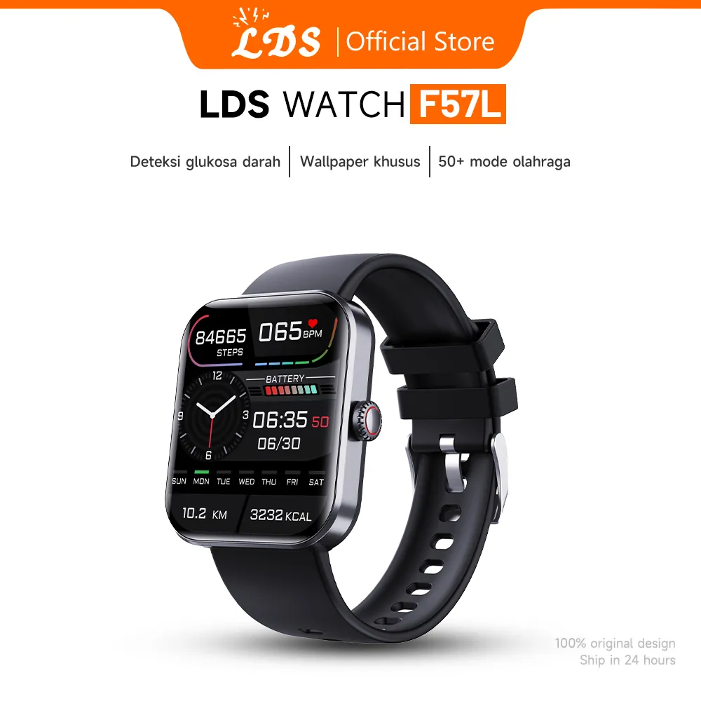 LDS Smartwatch F57L | Blood Glucose | IP68 Waterproof | 1.91-inch Amoled Screen | Music playback | Running Pace | Custom Wallpaper Smart Watch Health Monitoring | 50+ Mode Olahraga Jam Tangan Pintar Pria Wanita Android IOS Watch