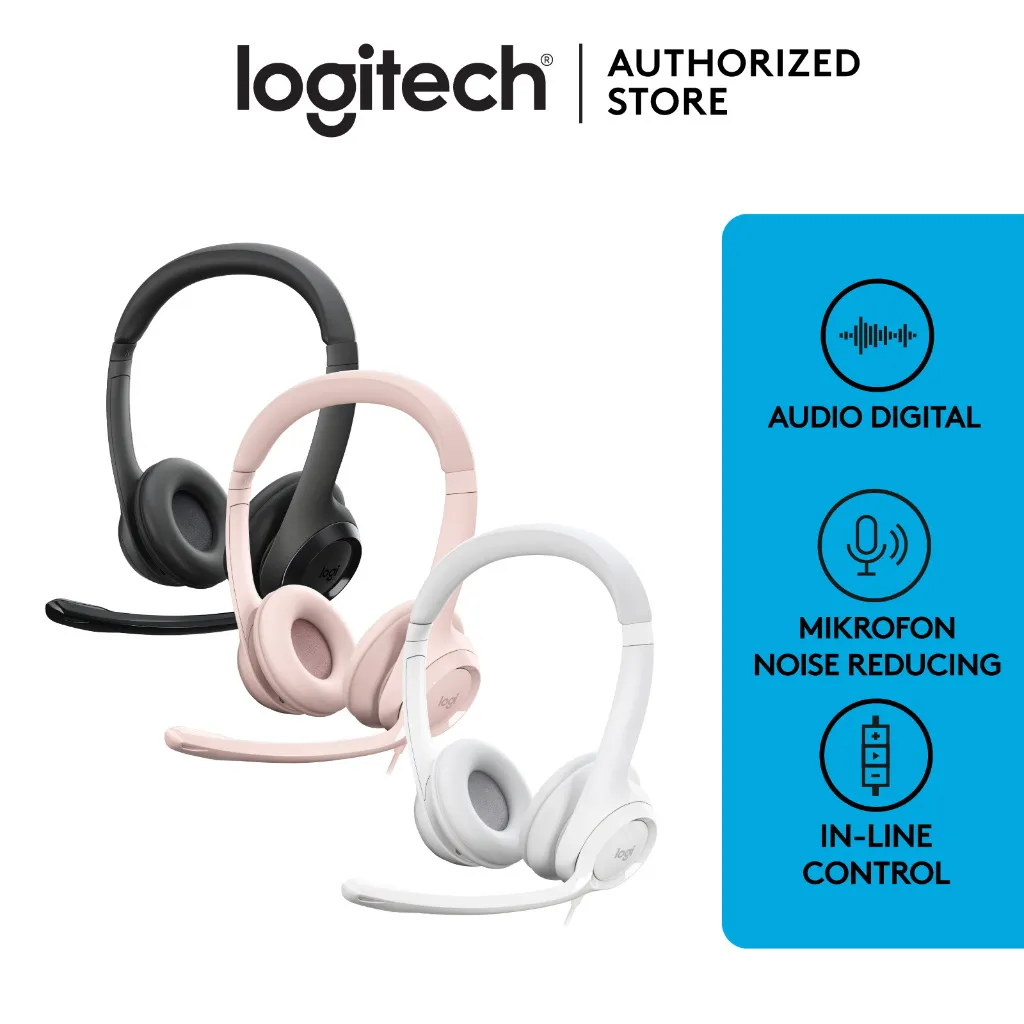 Logitech H390 Headset Stereo USB dengan Mikrofon Noise-Cancelling Komputer PC