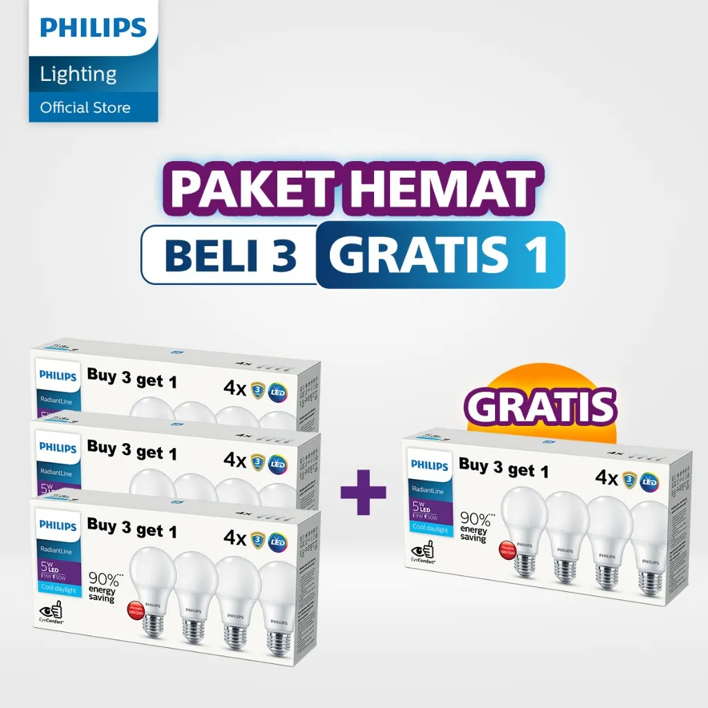 Philips Paket Beli 3 Gratis 1 Multipack Radiantline 5W 6500K