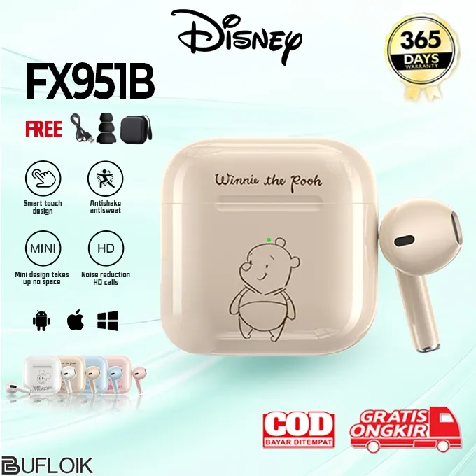 𝗥𝗘𝗦𝗠𝗜 BUFLOIK Disney Pro4 FX-951B Mini Headset Bluetooth Dengan Lucu Pola Mickey TWS HiFi Stereo True Wireless Nirkabel Earphone Musik Bass Headphone Gaming Sound Volume Control iPhone Henset Dengan Mikrofon Pods Handset Earbuds