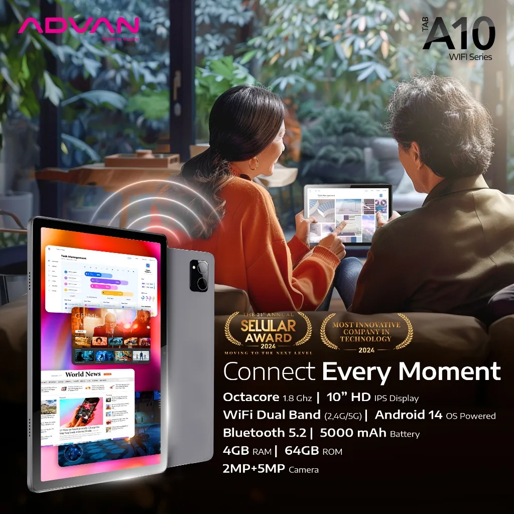 Advan Tab A10 WIFI Only 4GB/64GB 10.1'' IPS Screen Tablet 5000mAh Andorid 14 - Garansi Resmi 1 Tahun