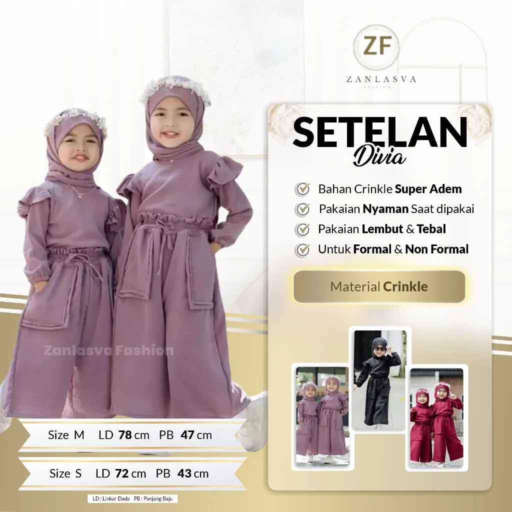 Divia kids 1-6 tahun Atasan/Stelan +celana anak permepuan / Baju muslim anak kekinian