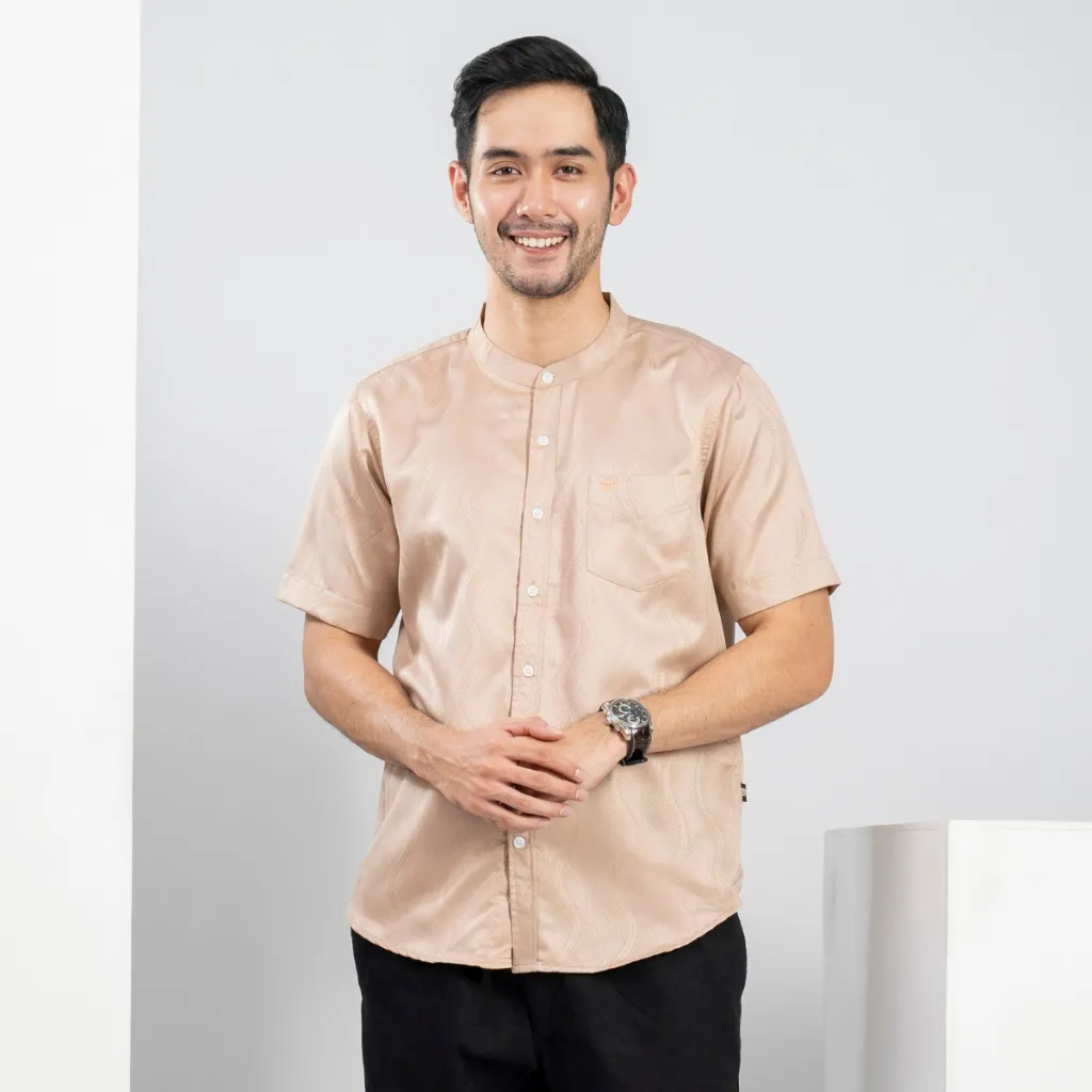 Muslimadani Baju Koko HARUN Lengan Pendek Kemko Dewasa Exclusive Kemeja Koko Semi Slimfit