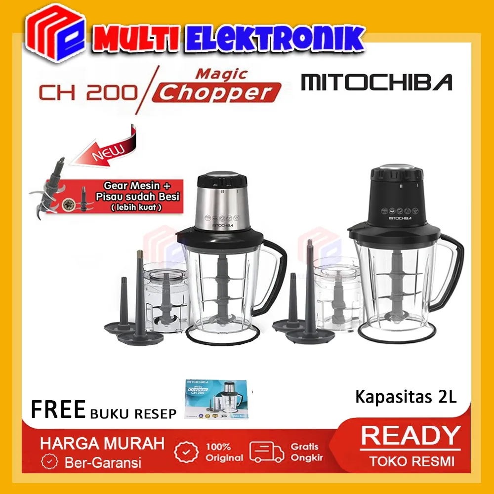 Mitochiba CH200 Food Chopper & Blender kapasitas 2 liter Triple Blade 6 mata Pisau Garansi 1 Tahun