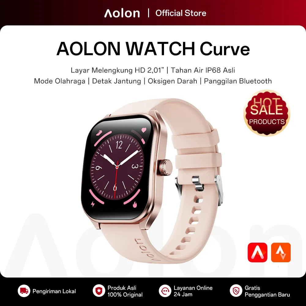 Aolon Curve Jam Tangan Smartwatch Wanita Original IP68 Waterproof Sports Fitness Tracker Women Monitoring Bluetooth Call Smart Watch For Pria