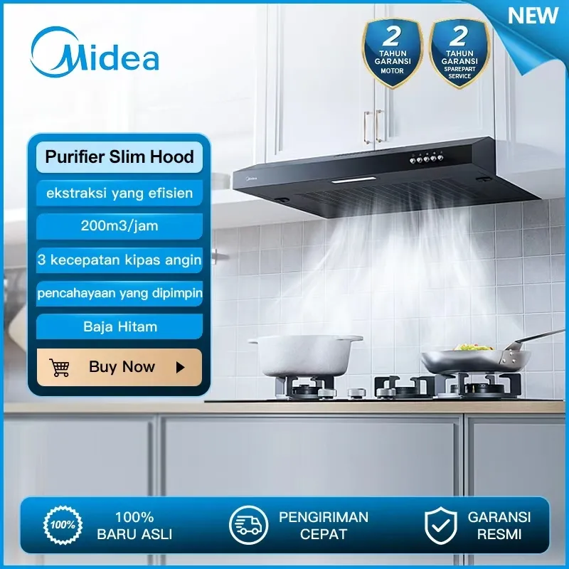Midea 60cm 38W Purifier Slim Cooker Hood MH60F17EM21BB-ID/MH60F17EM21SB-ID