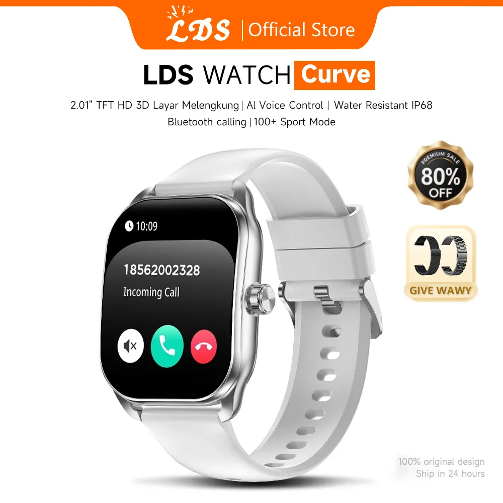 【100％ Original】 LDS Smartwatch IPS 2.01” Curve Display IP68 Waterproof Ai Voice Bluetooth Call Smartwatch wanita pria wireless charging Dan Ganti Wallpapper Jam Tangan Smartwatch Jam Tangan Wanita 100+ Sports Modes Long-lasting Battery