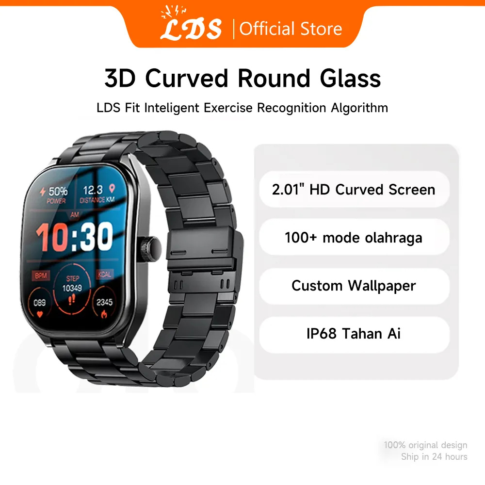 LDS Curve Jam Smartwatch Original IP68 Waterproof 2.01-inch Curved IPS Screen Bluetooth Call Ai Voice 100+ Sports Modes Running Pace Custom Wallpaper Smart Watch Pria Health Monitoring Long-lasting Battery