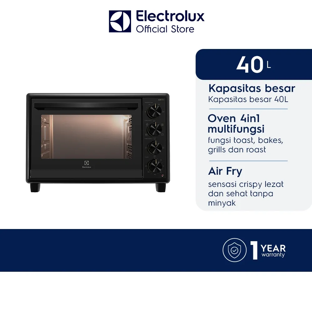 Electrolux Oven Listrik 40L - 4in1 Multifungsi Dengan Teknologi AirFry - Konveksi - Fermentasi - Kapasitas Besar  - EOT4022XFG