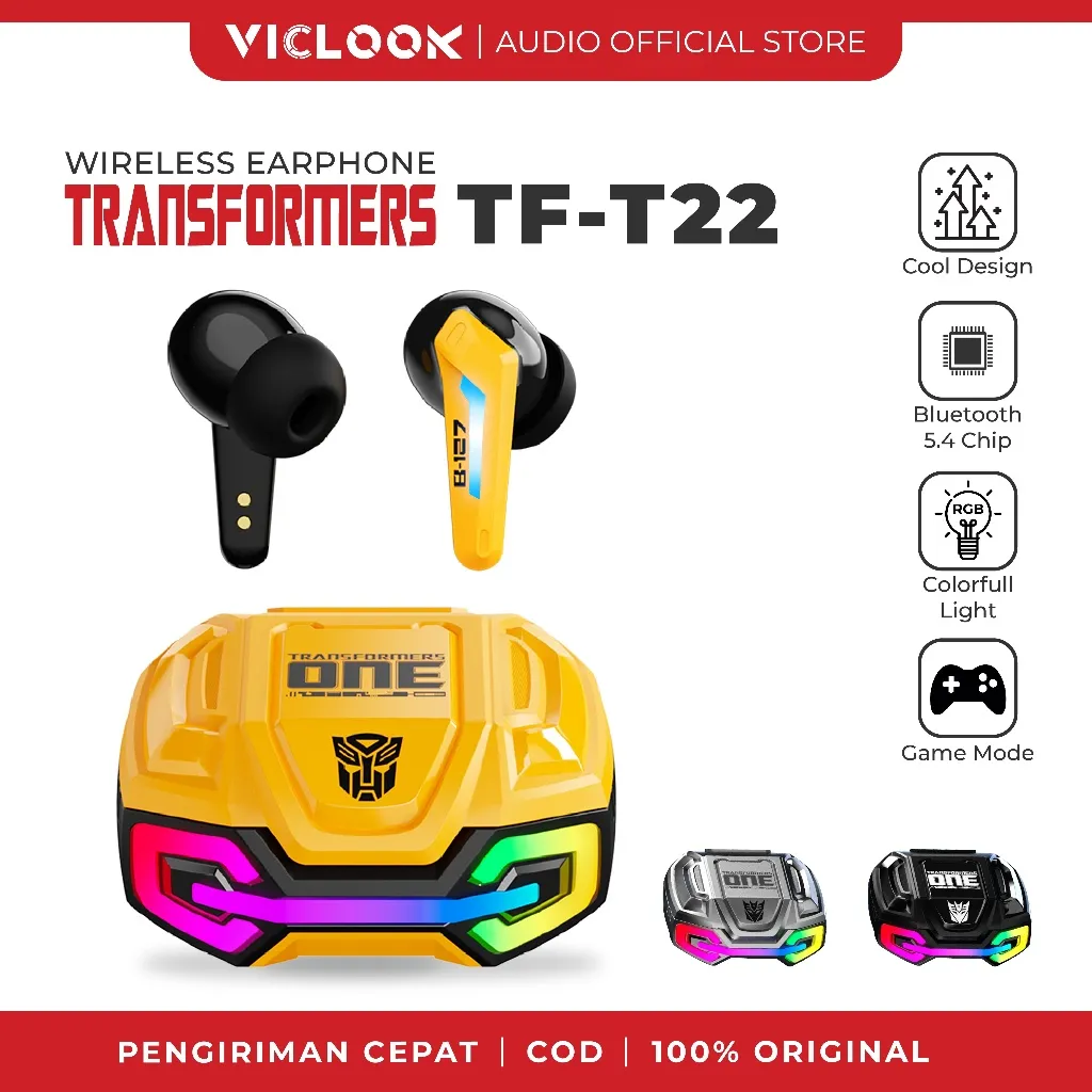 VICLOOK Gaming Headset Headset Bluetooth 5.4 dengan Lampu LED Menyaring kebisingan