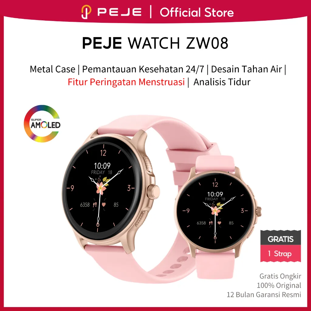 PEJE Smartwatch ZW08 Metal Case Customizable Wallpaper AI Voice Bluetooth Call  IP68 Waterproof  Health Monitoring  Wanita